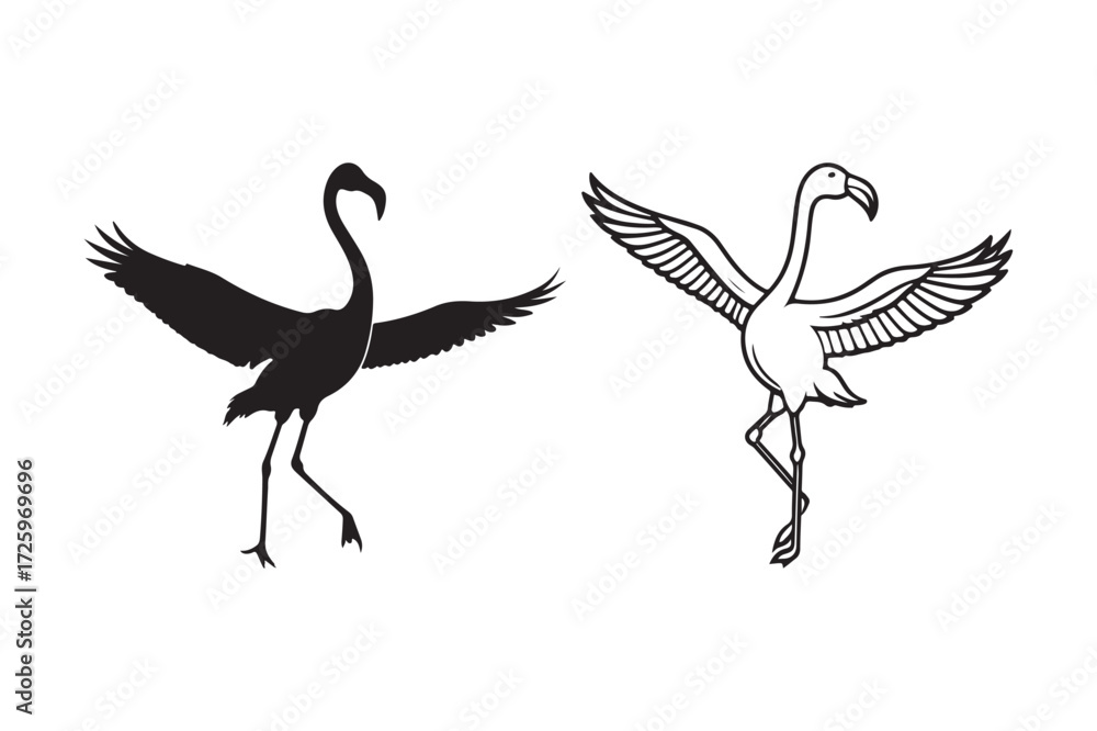 Obraz premium Elegant flamingo silhouettes and line art in motion