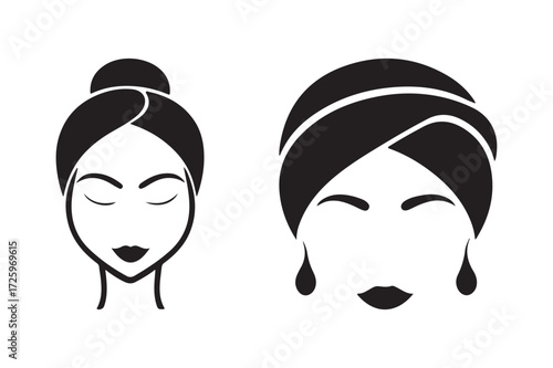 Two stylized black and white silhouettes of women s faces