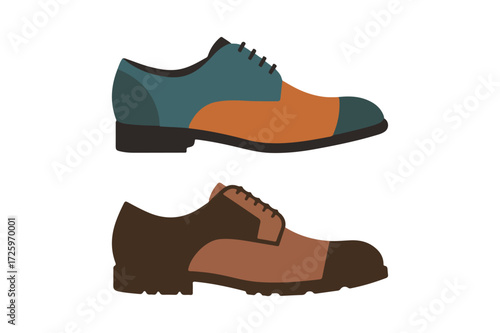 Two classic oxford style leather shoes with contrasting color blocks