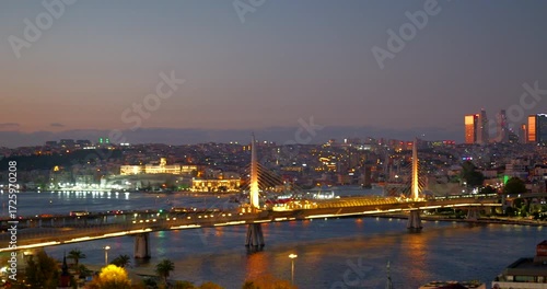 Evening view of Golden Horn Bridge, Galata Tower Istanbul, Turkey, Turkiye