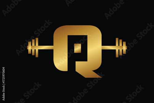 QP OR PQ Fitness gym logo vector in golden color.