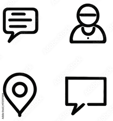 Simple black line art icons for user interface design.