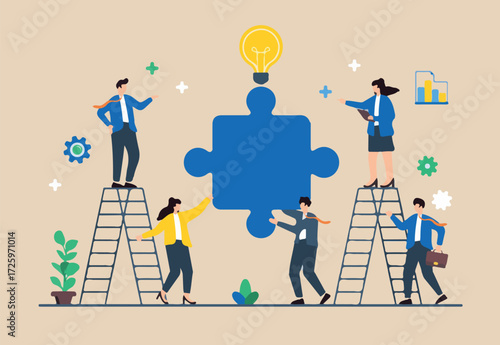 Go to Page
|123Next
Flat illustration of team guiding large puzzle piece into place, symbolizing completing business strategy