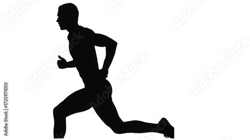 Black silhouette of a male athlete in a dynamic running pose.