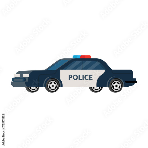 Modern flat design illustration of a patrol vehicle, symbolizing law enforcement and public safety in urban areas