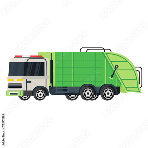 Side view of a municipal sanitation truck for garbage collection and waste disposal services