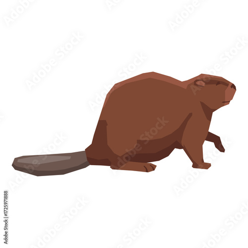 Stylized illustration of a North American beaver, a diligent and industrious semi-aquatic mammal, depicted on a crisp white background, emphasizing its distinct features and habitat relevance