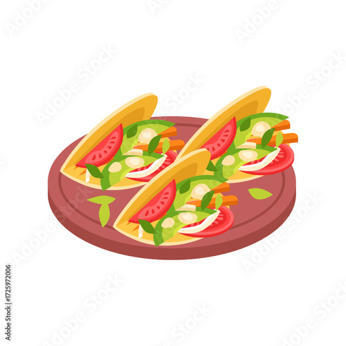 Freshly Prepared Taco Trio A Delicious and Colorful Culinary Composition on a Platter