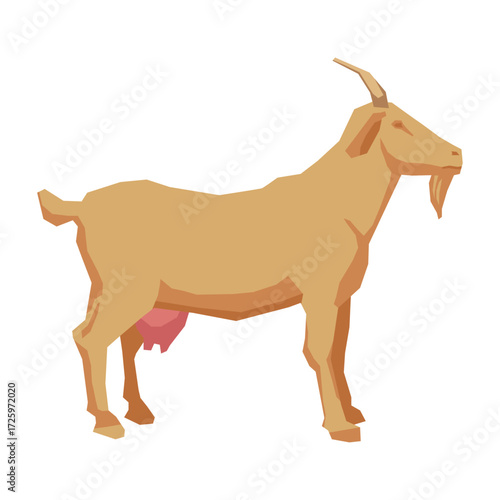 Illustration of a Light Brown Goat Standing on White Background Animal