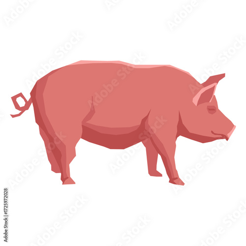 Cartoon Pig Illustration A Pink Farm Animal Standing on a White Background