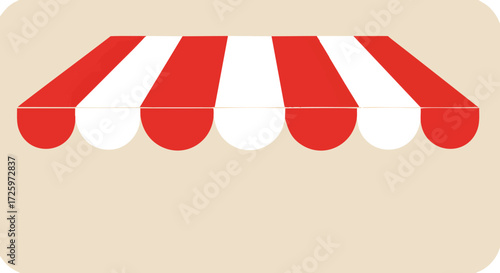 Illustration of a red and white striped awning on a beige background.