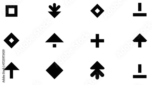 Collection of twelve minimalist black geometric icons and cursors.