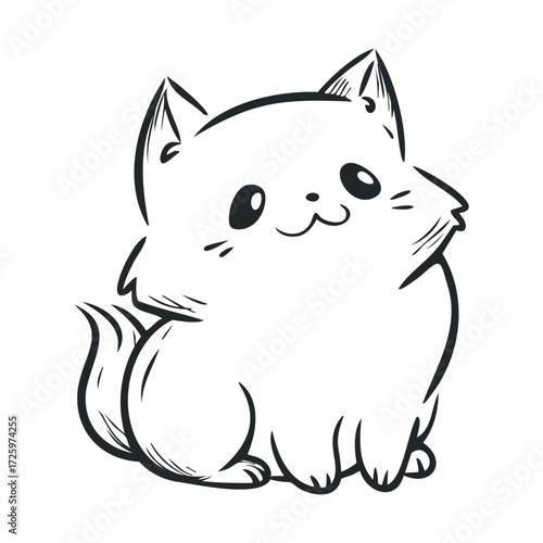 Playful fluffy dog character, perfect for kids designs. Vector black icon