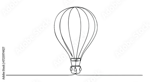 A minimalist line drawing of a hot air balloon suspended above a horizontal line, symbolizing adventure and exploration.