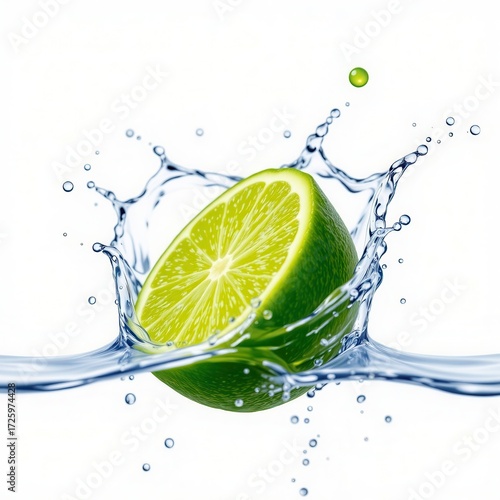Fresh Lime Slice Splashing in Clear Water with High Detail Effect