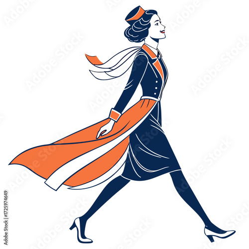 flight attendant, air hostess vector, stewardess, cabin crew, airline employee, service professional. Airhostess girl silhouette.
