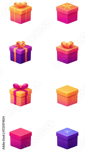 Set of colorful stylized gift boxes for celebration.