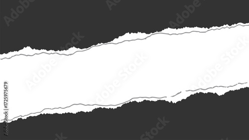Dark gray paper torn in the middle revealing a bright white background with rough edges