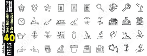 Seed Industry And Germination Icons Set (2). Vector Graphic Collection With 40 Elements: seed, industry, germination, icons.