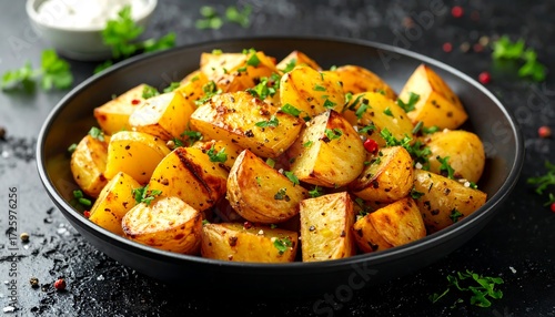 Roasted potatoes in a bowl