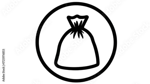 Simple black and white line art icon of a tied garbage bag.