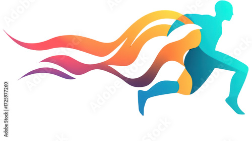 Dynamic running man silhouette with a vibrant energy trail.