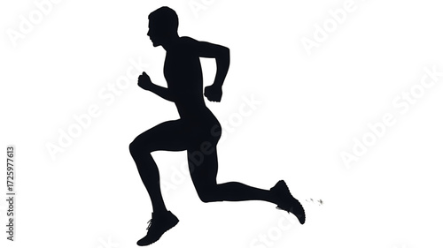Black silhouette of a male athlete running in motion.