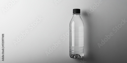 Transparent water bottle on neutral background with soft shadows – hydration and wellness concept