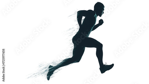 Dynamic silhouette of a male athlete sprinting forward with speed.
