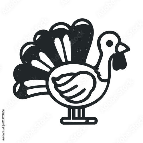 A simplistic turkey design perfect for Thanksgiving festivities. Vector black icon