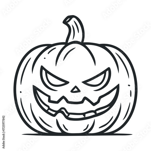 Creepy pumpkin design for Halloween celebrations and spooky themes. Vector black icon