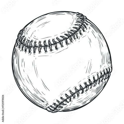 Detailed sketch of a baseball for sports or art designs. Vector black icon