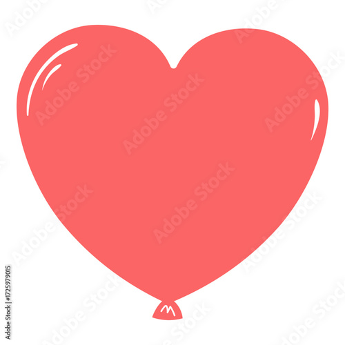Flying heart shaped air balloon with string hand drawn illustration, isolated vector on transparent. Flat design. Birthday celebration, festival, carnival, party, anniversary clip art, element