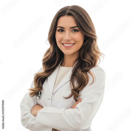 Wallpaper Mural Professional young woman wearing a white lab coat smiling confidently with arms crossed isolated on transparent background Torontodigital.ca