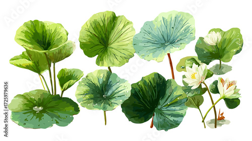 Vector illustration of a set of different lily pad leaves isolated on a white background