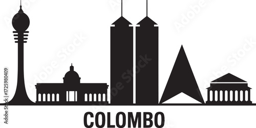 Colombo Sri Lanka Cityscape Silhouette Landmark Outline Travel Horizontal Banner