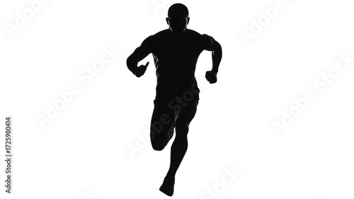 Black silhouette of an athletic man running forward.