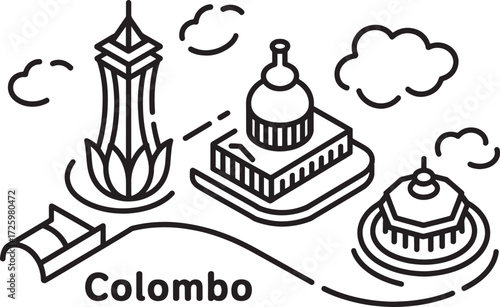Colombo Sri Lanka skyline outline city landmarks vector illustration