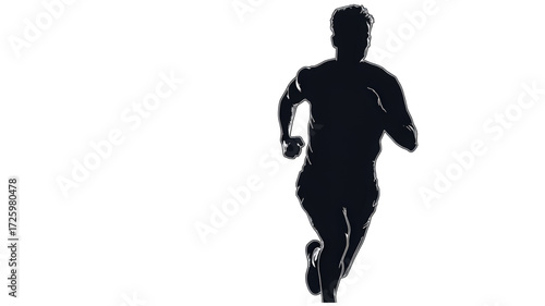 Black silhouette of a man running forward energetically.
