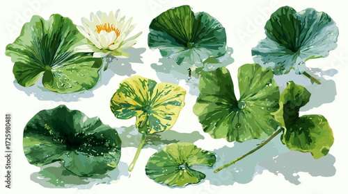 Vector illustration of a set of different lily pad leaves isolated on a white background