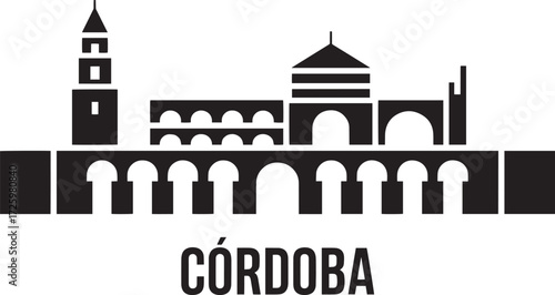 Cordoba Spain Cityscape Silhouette Skyline Travel Landmark Outline Andalusia