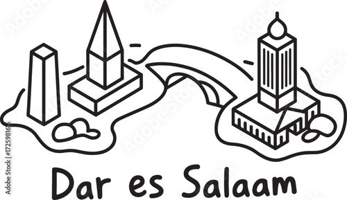 Dar es Salaam Tanzania Outline City Skyline Map Icons African Landmarks