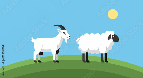 World animal day  october 4 cartoon goat and sheep on green hill under blue sky illustration for kids and farm animal lovers design 100 vector