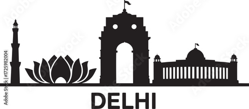 Delhi India Capital City Skyline Silhouette Vector Illustration Indian Landmarks