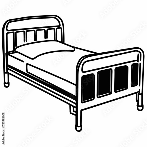 Metal hospital bed with mattress and pillow in simple design  