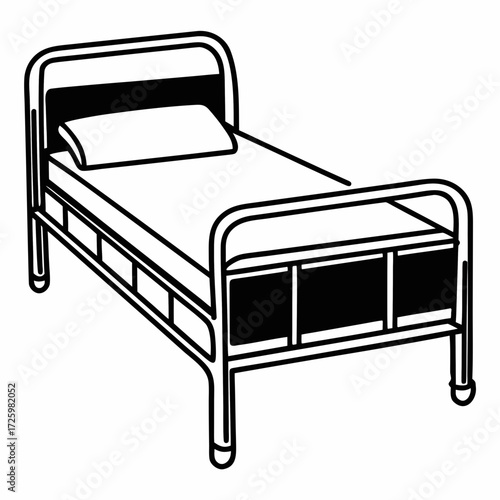 Simple outline drawing of a hospital bed with mattress and pillow  
