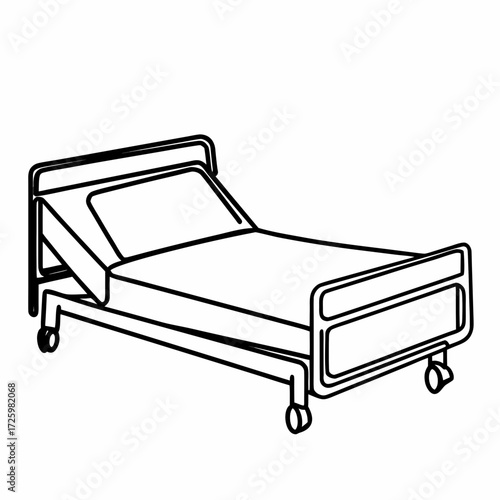 Simple line drawing of a hospital bed on white background  