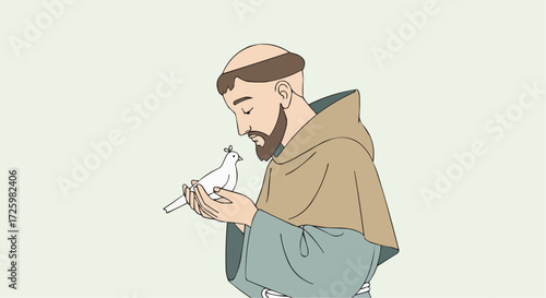World animal day  october 4 illustration of saint francis of assisi holding a dove peace and nature themed art vector drawing design vector