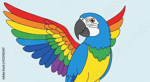 World animal day  october 4 colorful macaw parrot illustration with rainbow wings for kids educational resources and art projects design vector