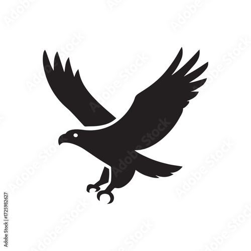 Eagle vector illustration of a black flying eagle silhouette with spread wings